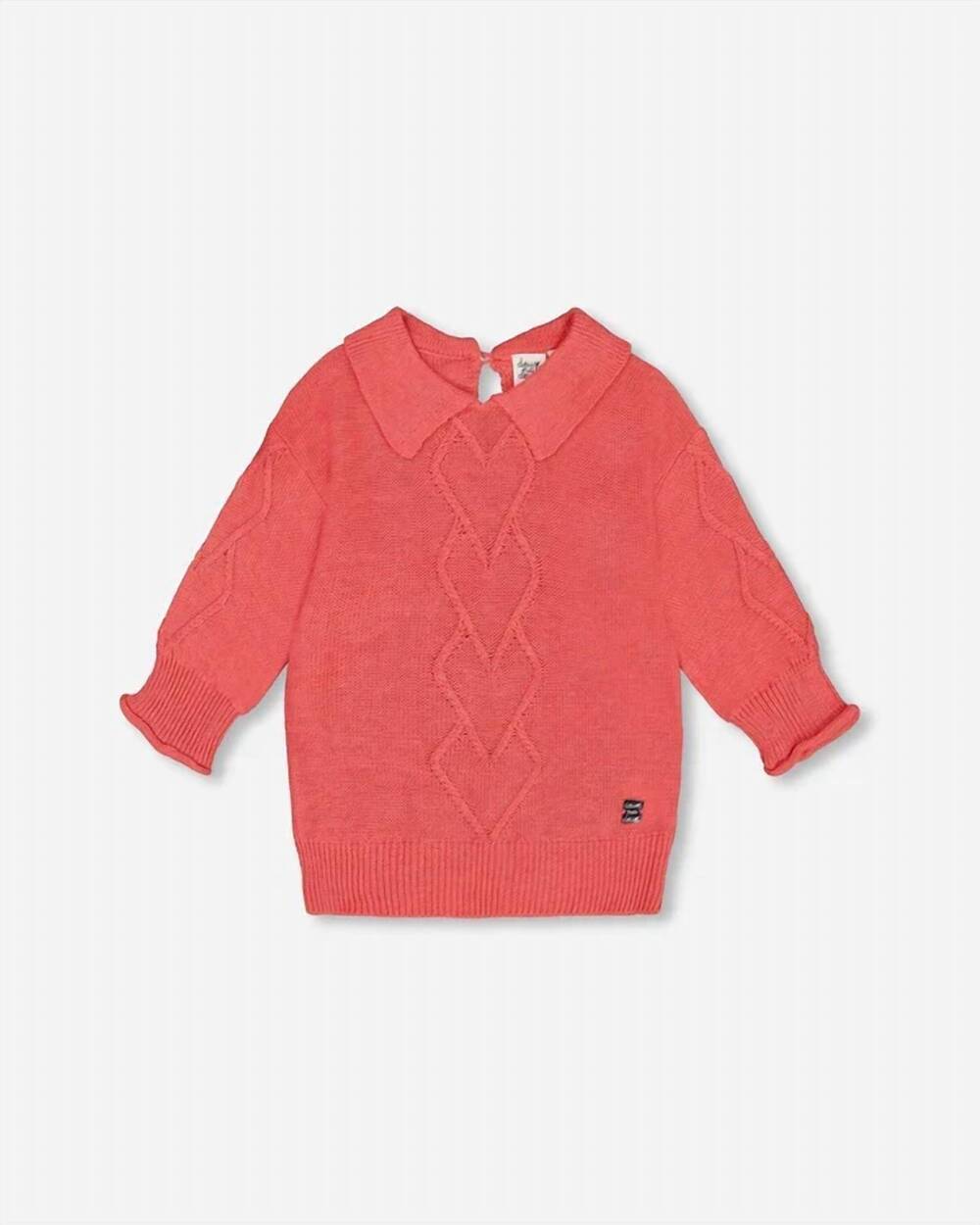 NEW DEUX PAR DEUX kids' 3/4 knit sweater with collar in coral